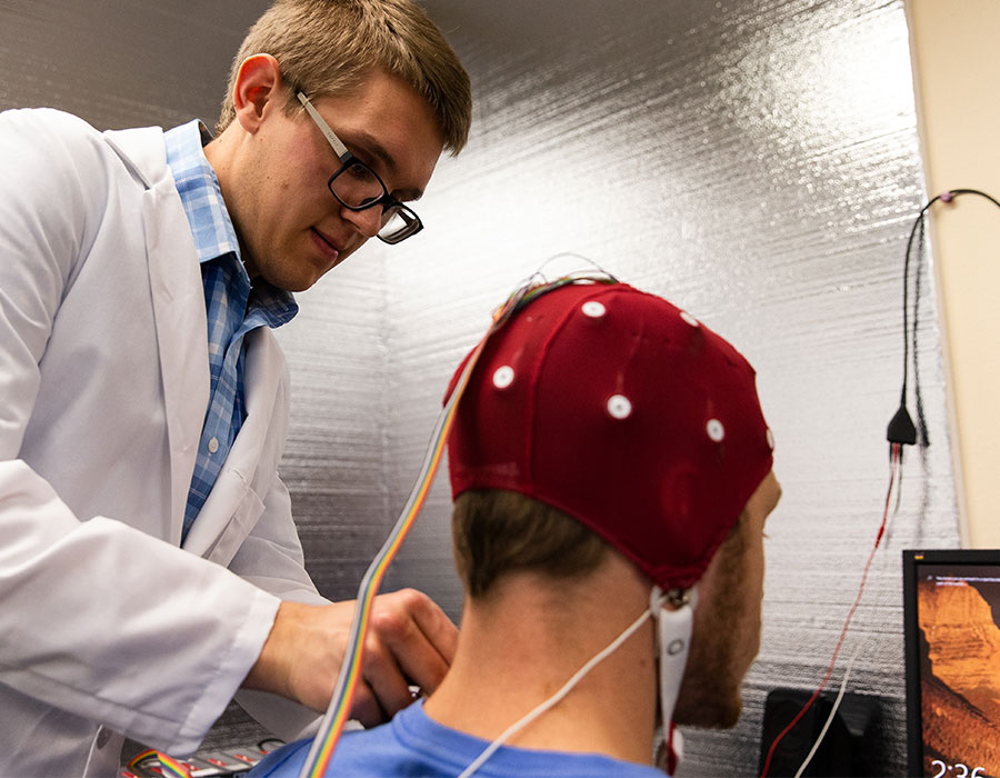 A student testing brain waves