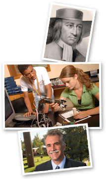 Namesake George Fox; Engineering students, President Robin Baker