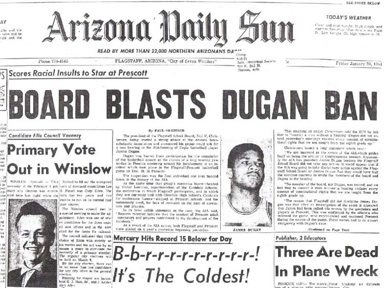 Newspaper showing James Dugan's ban