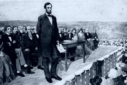 President Abraham Lincoln delivering the Gettysburg address