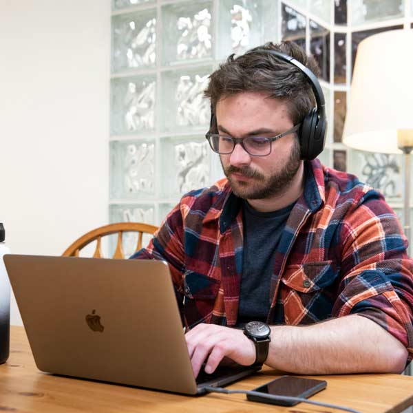 Student works on a computer