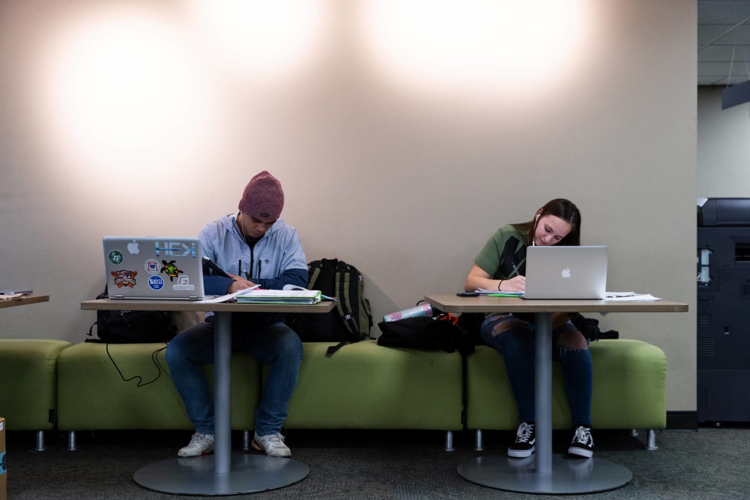 students studying in library