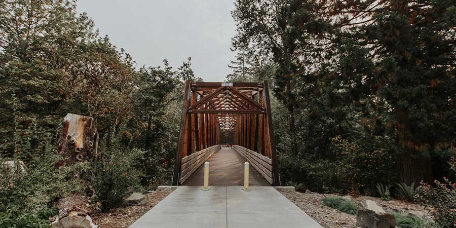 The Crisman Crossing Bridge on George Fox's campus