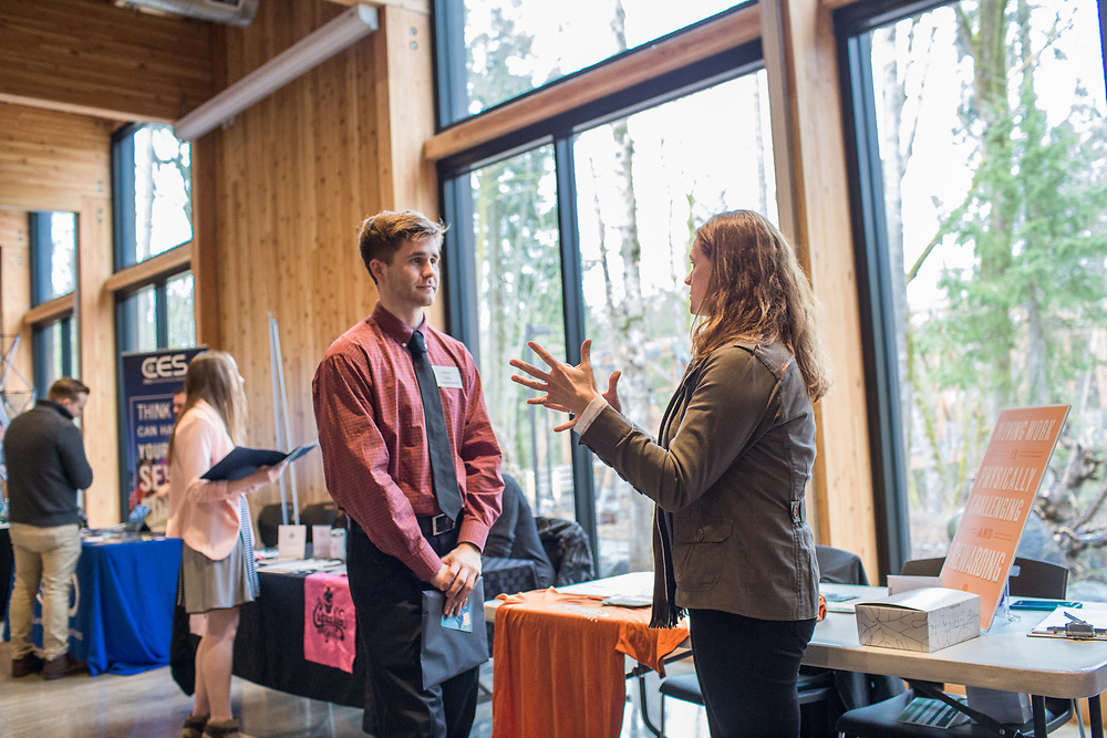 A student attends a career fair