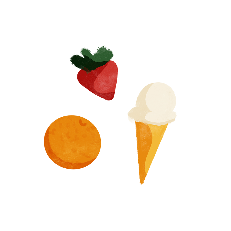 A doodle of ice cream and fruit