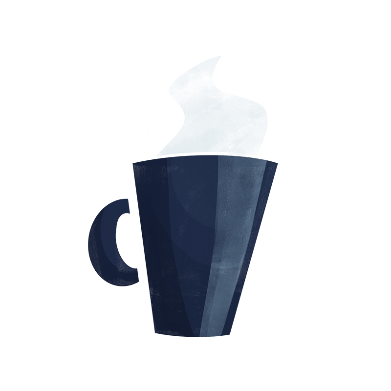 A doodle of a steaming cup of coffee