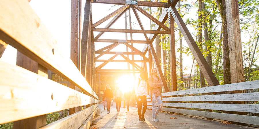 students on bridge