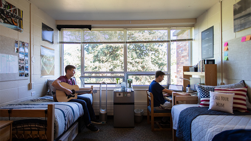 Two boys in their dorm room in Pennington Hall