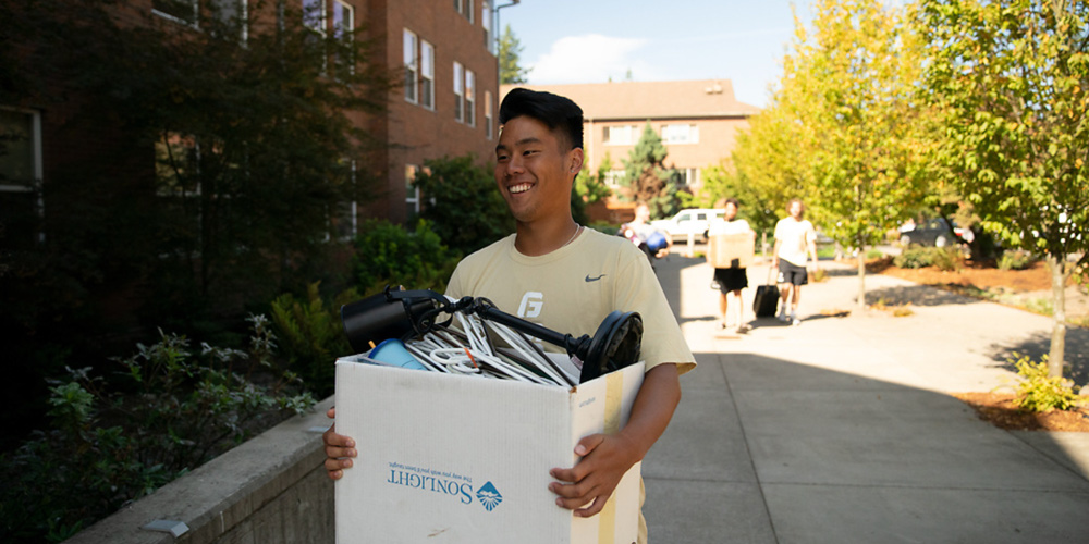 A student moving in.