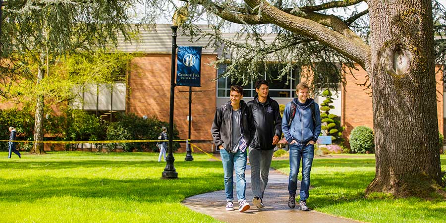 students walking through the quad