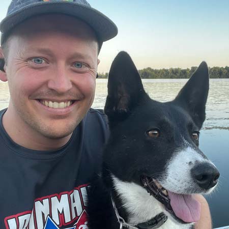 Gavin and his dog on the waterfront