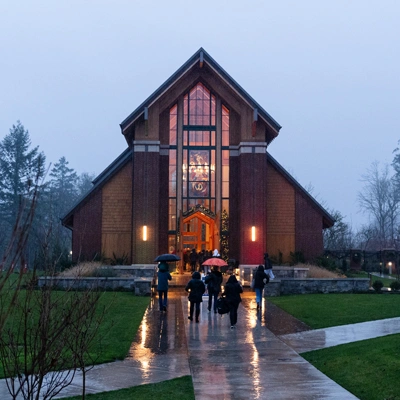 outside of the chapel during the Christmas Extravaganza