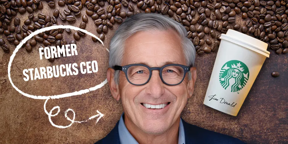 Jim Donald, former CEO of Starbucks over a background of coffee beans