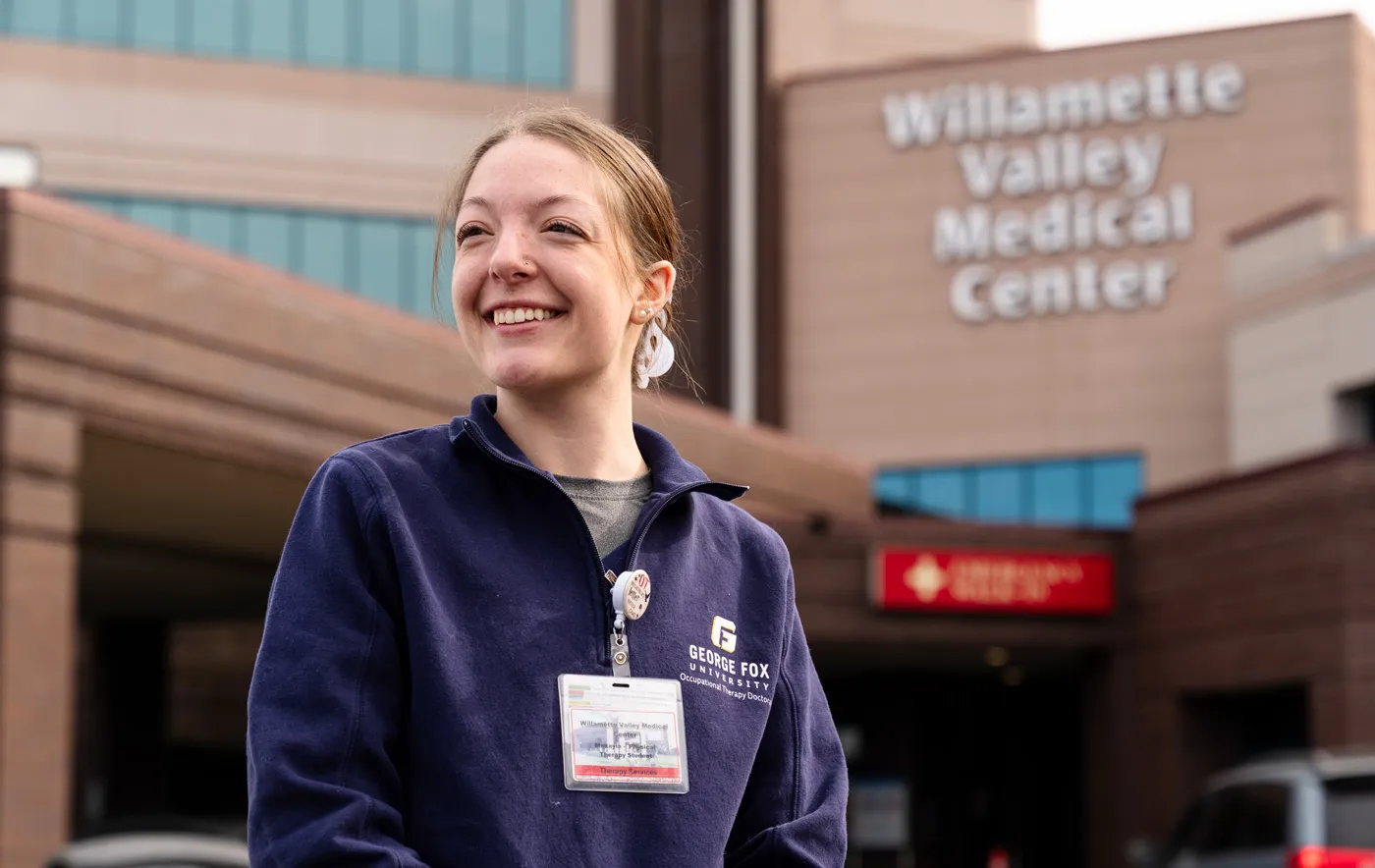 Occupational therapy student Makayla Clark stands outside Willamette Valley Medical Center