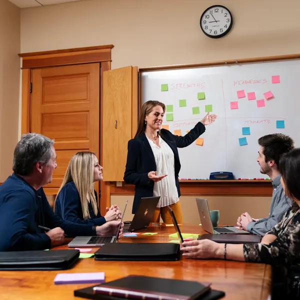 Professional gives an engaging business presentation