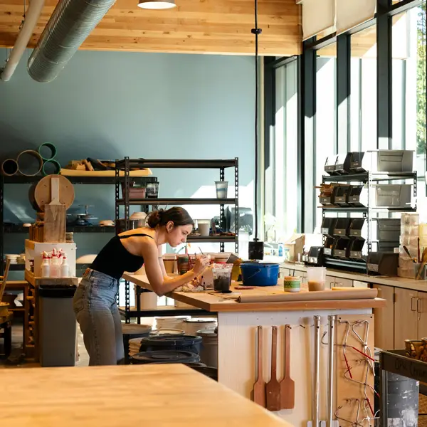 Student works in the large open ceramics studio 