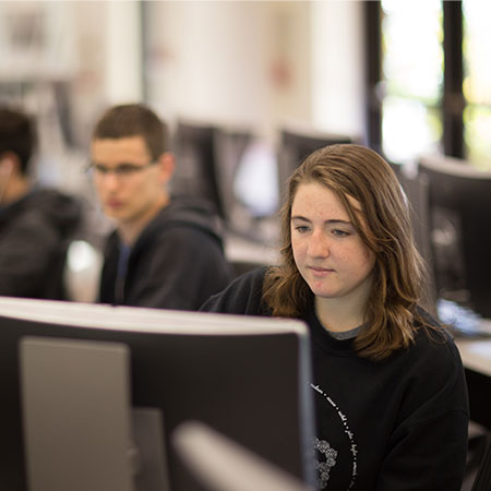 students studying in the computer lab
