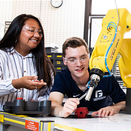 students studying together in the engineering lab