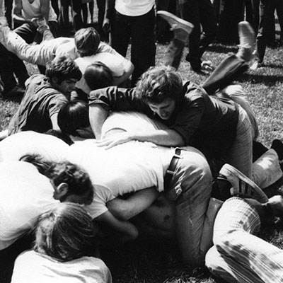 Photo of students wrestling in the Bruin Brawl