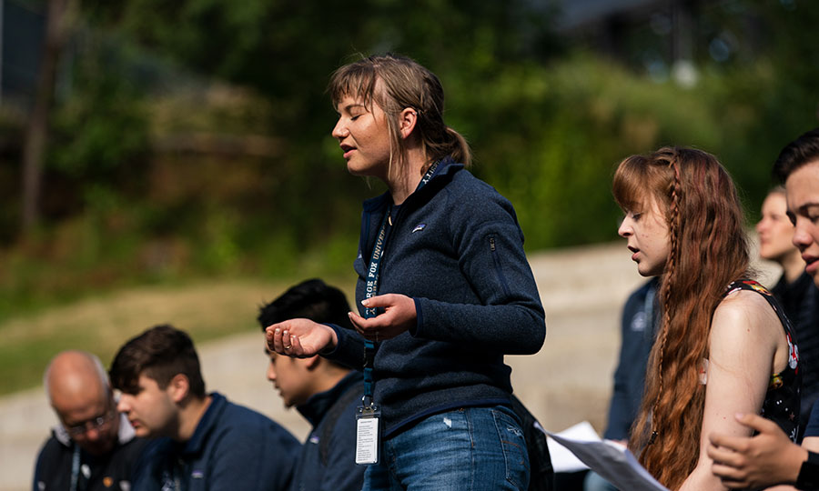 Students during outdoor worship service