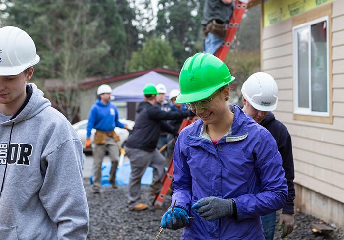 Students working on a service project