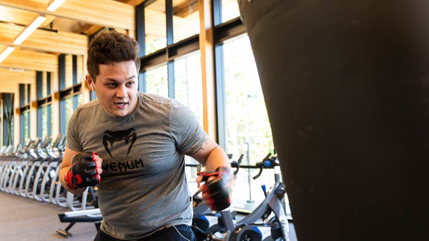 Person boxing at the Hadlock Student Center