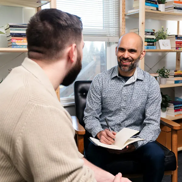 Counseling grad student does a mock session with a client