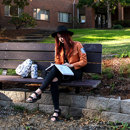 A student studying in the library