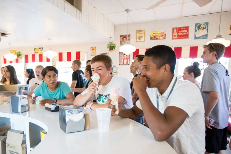 Students eat at a diner