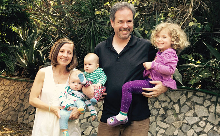 Phil Ewert (G98) with wife Melanie, daughter Abyala, and twins Ahsa and Everest.