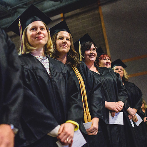 Adult Degree graduates getting ready for the commencement