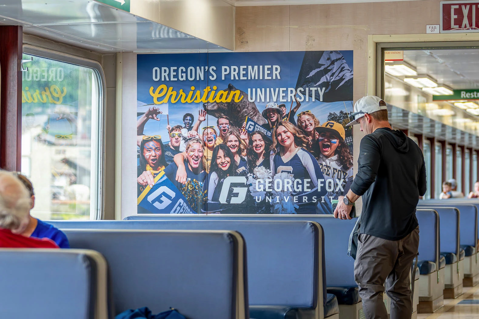 George Fox ad on a Washington ferry