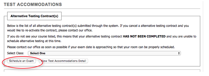 Screenshot showing the schedule an exam button highlighted