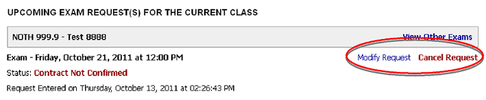 Screenshot with the modify request and cancel request buttons highlighted