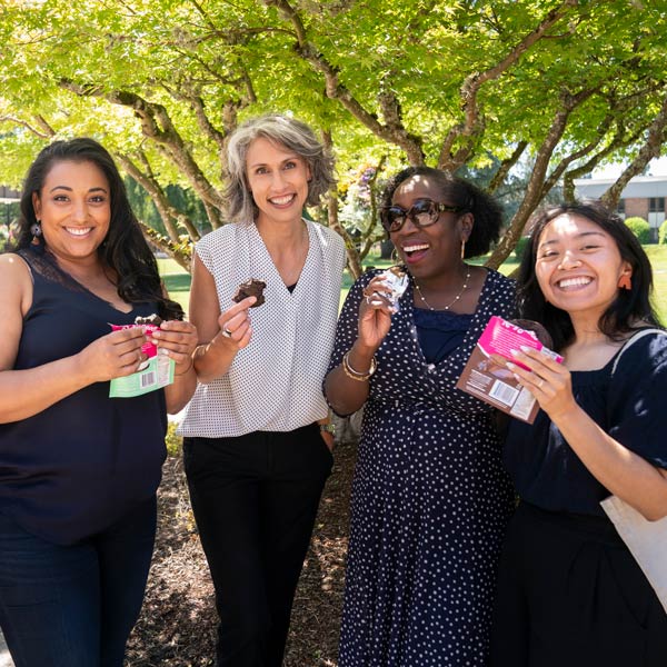 Employees enjoy a free snack