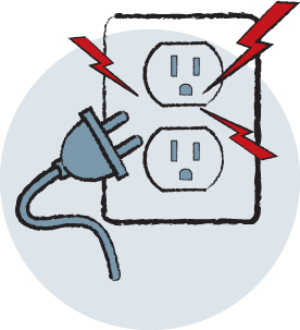 Illustration of sparks coming out of an outlet