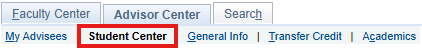 Student Center tab highlighted in top menu