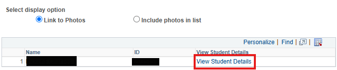 View Student Details highlighted next to student in advisee list