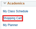Link to Shopping Cart highlighted in right column