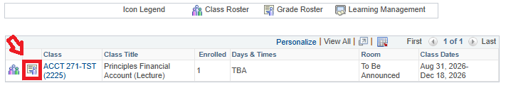 arrow pointing to grade roster icon