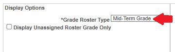 Arrow pointing to Grade Roster Type dropdown