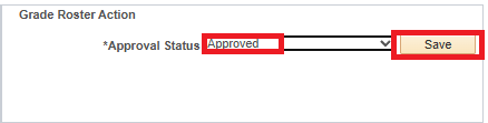 approval status set to approved in the dropdown menu with save button highlighted