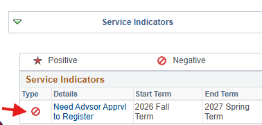 Need Advisor Approval hold highlighted in Service Indicators list
