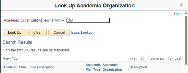 Academic Organization search field highlighted