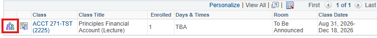 Class Roster button highlighted next to a class in the schedule list