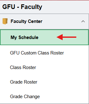 My Schedule highlighted in Faculty Center menu