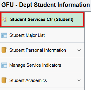 Student Services Ctr (Student) highlighted in left hand menu