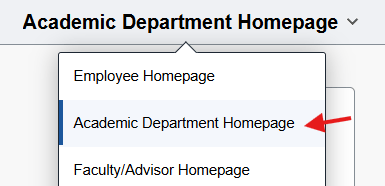 Academic Department Homepage highlighted in top left drop down menu
