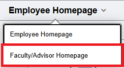 Faculty/Advisor Homepage highlighted in top left drop down menu