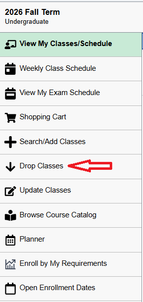 Arrow pointing to item Drop Classes in the left hand menu
